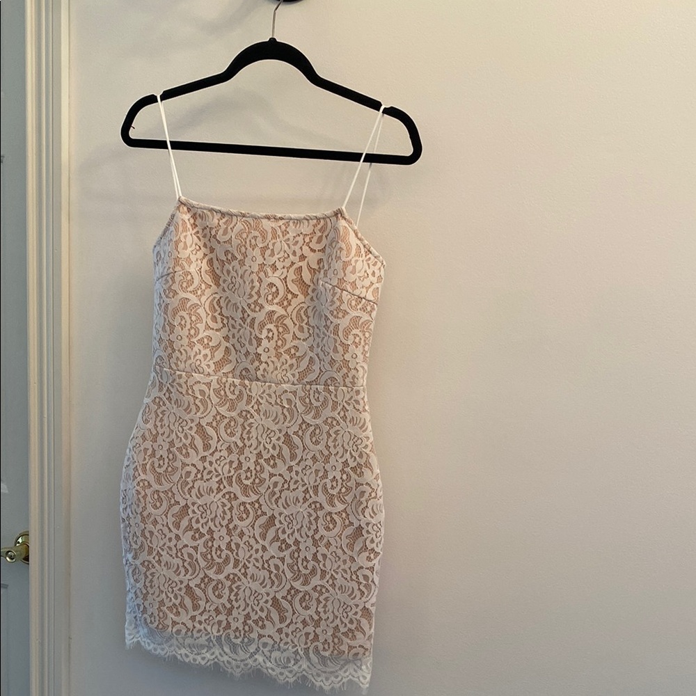 Elegant Lace Spaghetti Strap Dress - Cream